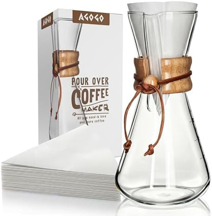 AGOGO Pour Over Coffee Maker Set, 20oz Slim Style, 50 Paper Filters