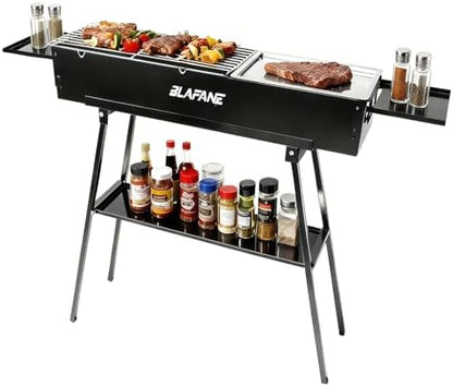 Charcoal Grill, Portable Outdoor BBQ Grill with Flat Griddle Plate