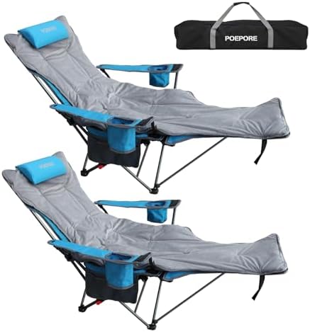 Reclining Camping Chair with Removable Footrest Lounge Chair with Headrest, Cotton Cushion, Portable Adjustable Folding Chairs