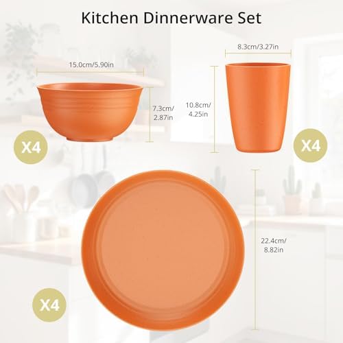 Anbte 12pcs Plastic Camping Plates and Bowls Sets for 4, Unbreakable