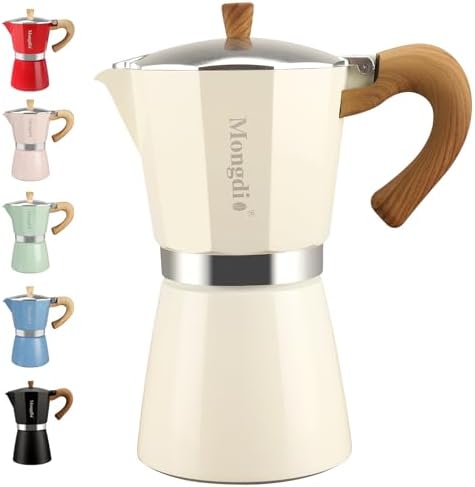 Mongdio Stovetop Espresso Maker Moka Pot, Cuban Coffee Maker Stove top coffee maker Moka Italian Espresso Greca Coffee Maker Brewer Percolator, 12 Espresso Cups, 20 oz - White