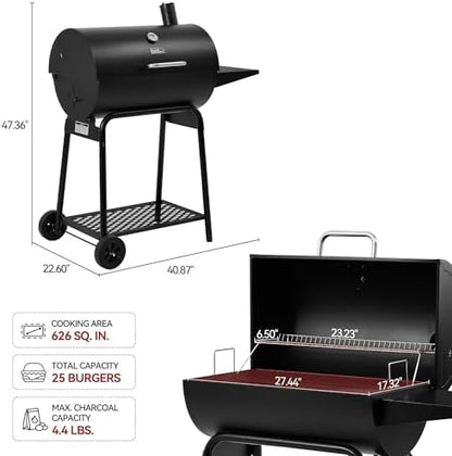 Royal Gourmet CC1830 28 Inch Barrel Charcoal Grill, Side Table
