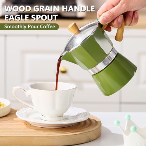 Bincoo Espresso Maker Stovetop - Small Camping Moka Pot 1-2 Espresso Cup/120ML,Stove Top Espresso Pot Italian Coffee Maker,Easy to Use (Green)