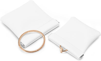 PU Leather Jewelry Travel Bag Leather Jewelry Pouch Christmas,Wedding Party Favor Gift Bag (L, Pearl White)