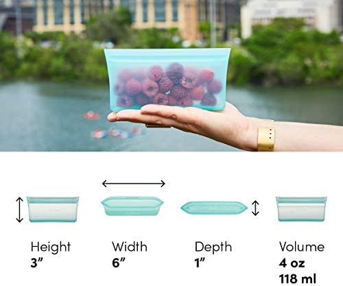 Zip Top Reusable Food Storage Bags | Snack Bag [Gray] | Silicone Meal Prep Container | Microwave, Dishwasher and Freezer Safe | Made in the USA