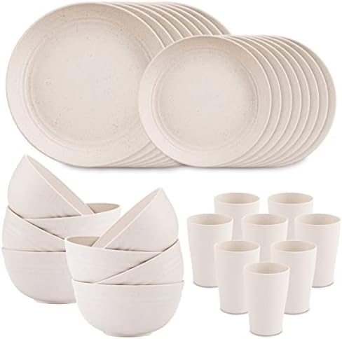 Supernal 32Pcs Beige Wheat Straw Dinnerware Set for 8, Unbreakable Dishes