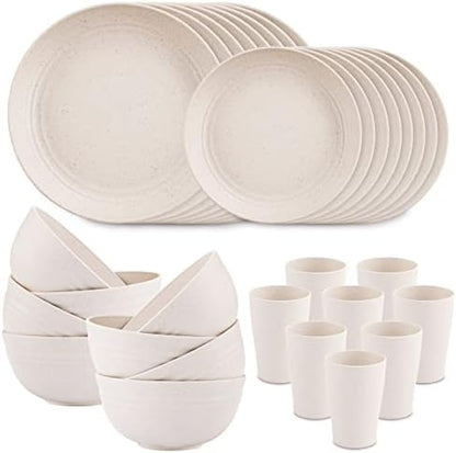 Supernal 32Pcs Beige Wheat Straw Dinnerware Set for 8, Unbreakable Dishes