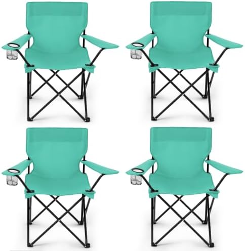 4 Pack Folding Camping Chairs for Outdoor, Foldable Portable Lawn Chairs with Carry Bag & Cup Holder, Compact Design for Camp, Beach, Picnics, and Fishing Supports 300LBS（Blue）