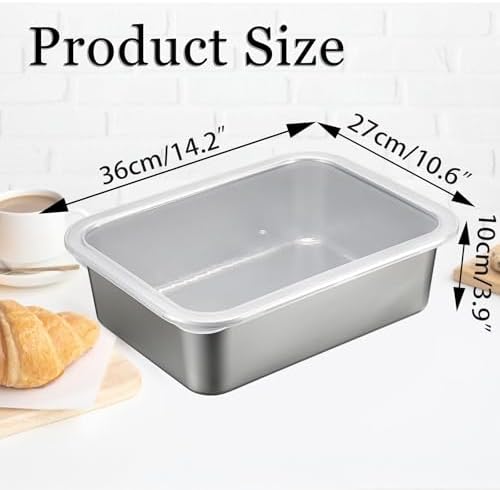 BSTKEY 2 Pack Pizza Dough Proofing Box, Stackable Stainless Steel Food Storage Box Container with Lid, Fits 4-6 Dough Balls, 14.1 x 10.6 Inch Large Capacity Household Pizza Dough Container