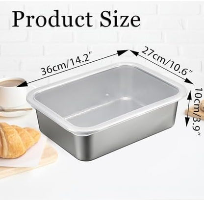 BSTKEY 2 Pack Pizza Dough Proofing Box, Stackable Stainless Steel Food Storage Box Container with Lid, Fits 4-6 Dough Balls, 14.1 x 10.6 Inch Large Capacity Household Pizza Dough Container