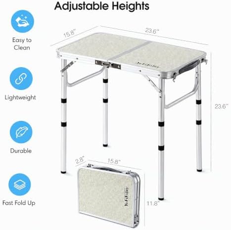 Folding Camp Table Small, 24"Lx 16"W Adjustable Height Small Folding Table