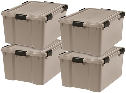 IRIS USA 4-Pack 63 Qt Storage Bins with Gasket Lids, Tan