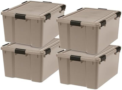 IRIS USA 4-Pack 63 Qt Storage Bins with Gasket Lids, Tan