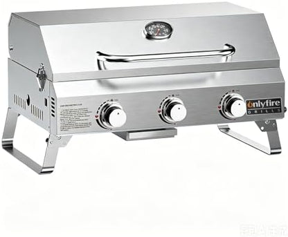 ONLYFIRE GRILLS Tabletop Gas Grill 3-Burner, Portable Propane BBQ Grill