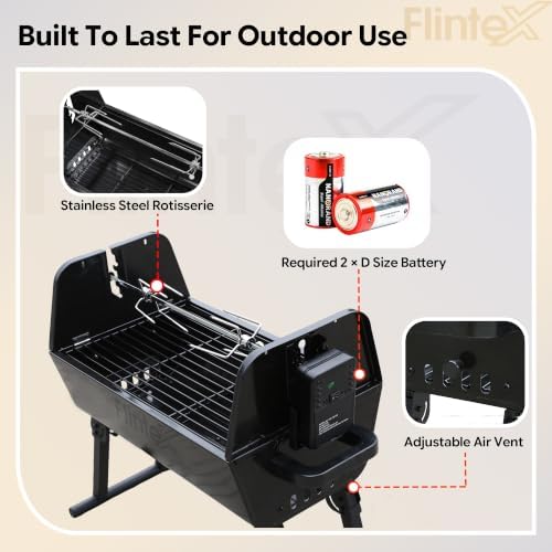 Flintex Portable Dual Zone Rotisserie & Grill, Charcoal Grill, Foldable