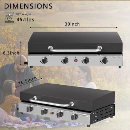 SKOK 4 Burners Outdoor Tabletop Gas Griddle with Hood, Flat Top Grill