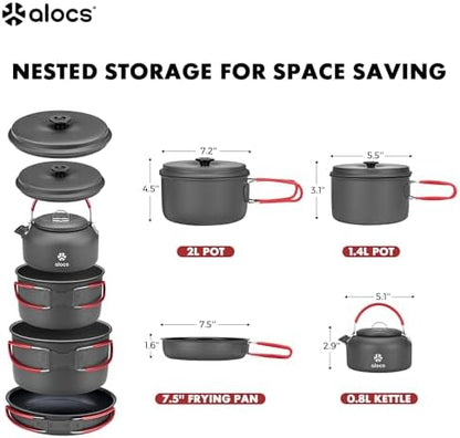 ALOCS Camping Cookware Set Camping Gear Compact Camping Pots and Pans Set