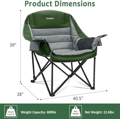 Youtanic Oversized Padded Camping Chair, Portable Folding Camping Chairs