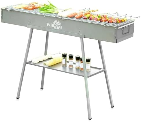 WILLBBQ Charcoal Grill, Portable BBQ Grill with Removable Stand & Shelf