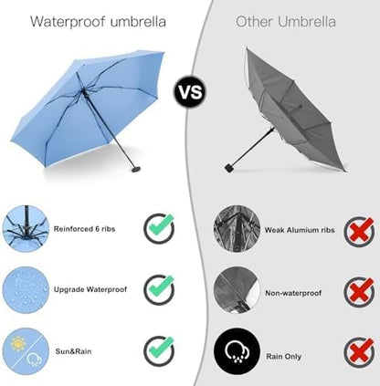 LEAGERA Mini Umbrella - Compact, Waterproof Travel Umbrella for Light Rain, Suitable for Women's Purse and Pocket