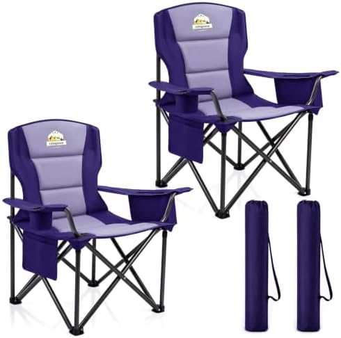 Colegence Oversized Heavy Duty Camping Chairs, 2 Pack, 450 lb, Deep Purple