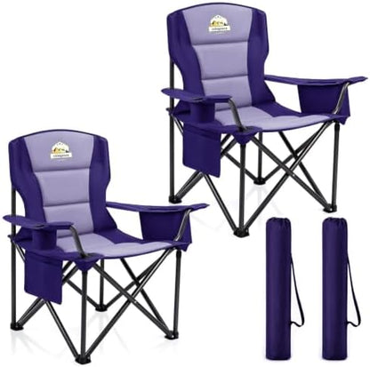 Colegence Oversized Heavy Duty Camping Chairs, 2 Pack, 450 lb, Deep Purple