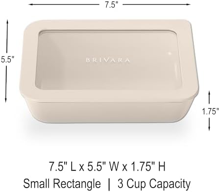 Glass Food Storage Container with Lid, 3-Cup Small Rectangle | Microwave-Safe Airtight Lid, Oven-Safe Ceramic-Coated Glass | Zero Plastic, No PFAS/PFOA/BPA, Reusable [Crema]
