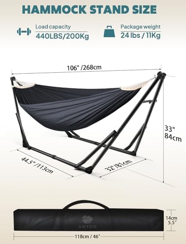 ANYOO 2-in-1 Hammock & Chair Stand with Collapsible Steel Frame & Carry Bag