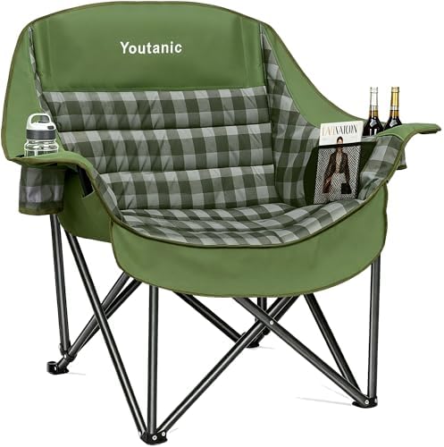 Youtanic Oversized Large Padded Camping Chair, 400 lbs Foldable Lawn Chair