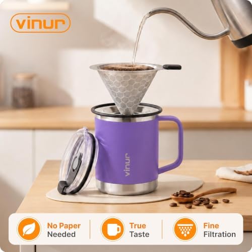 Pour Over Coffee Maker-12 oz Insulated Mug with Stainless Steel Filter