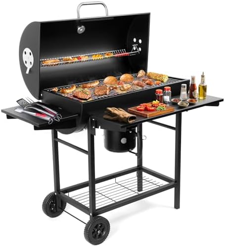 Charcoal BBQ Grills Outdoor: Spacious Barrel Barbecue Grill