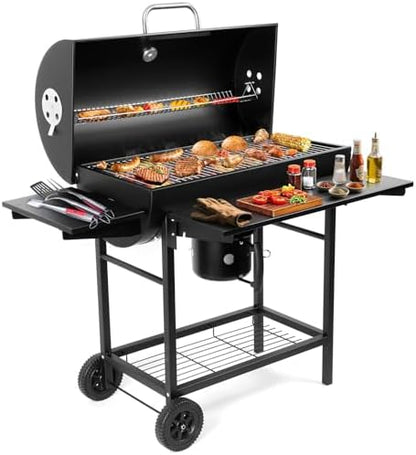 Charcoal BBQ Grills Outdoor: Spacious Barrel Barbecue Grill