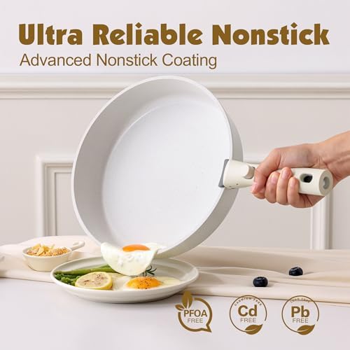 SENSARTE 17 Piece Nonstick Detachable Handle Pots and Pans Set White