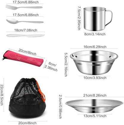 29pcs Stainless Steel Camping Tableware Kit for 4