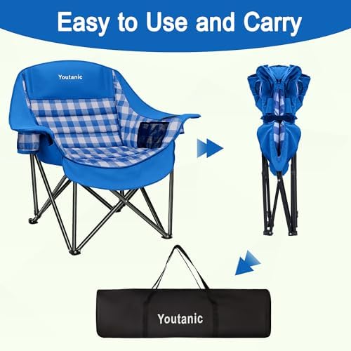 Youtanic Oversized Large Padded Camping Chair, 400 lbs Foldable Lawn Chair