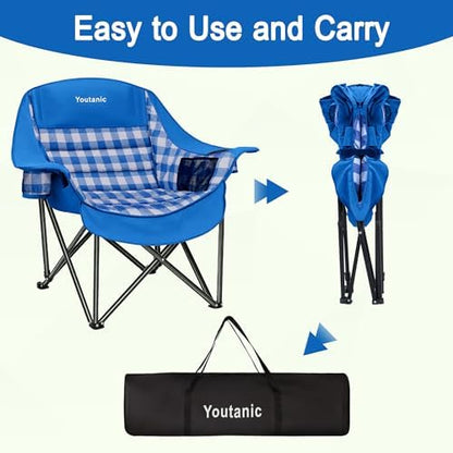 Youtanic Oversized Large Padded Camping Chair, 400 lbs Foldable Lawn Chair