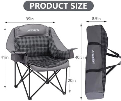 Oversized Camping Chair for Adults, Portable Camping Chairs with Phone Pouch and Side Cup Holder, Heavy Duty Padded Outdoor Chairs for Camping, Fishing, Beach, Sports, Supports 500lbs 1 Pack