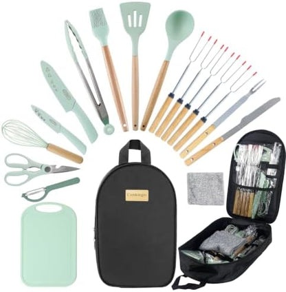 Camping Cooking Utensils Set, Silicone Cookware for Travel BBQ
