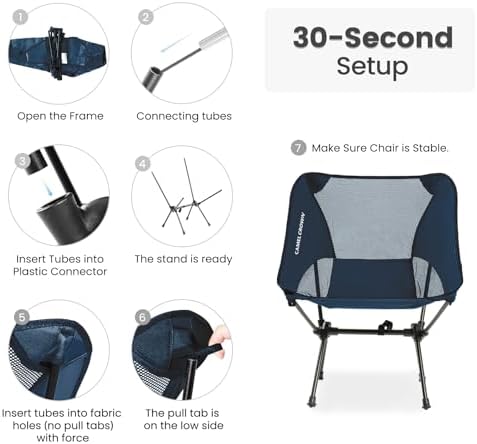 CAMEL CROWN Portable Camping Chair Lightweight Compact Folding Chair Mesh for Outdoor Camp Travel Beach Picnic Festival Hiking Backpacking Navy Blue