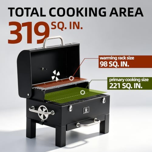 Portable Charcoal Grill, 18 In. Outdoor BBQ Smoker, Cover Included