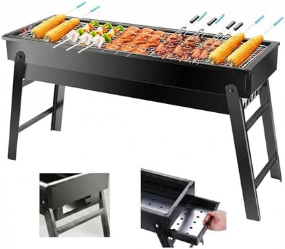 Portable Charcoal Grill, Portable Tabletop BBQ for Outdoor Cooking | Compact Folding Grill for Camping, Hiking, Picnics & Travel | 24”x13”x9” Lightweight Smoky Flavor Grill