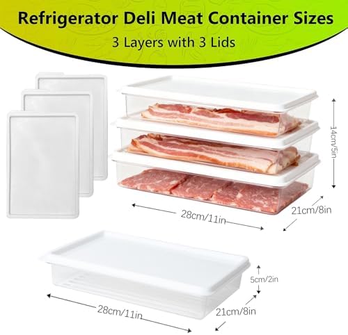 3pcs Large Deli Meat Container with Lids for Bacon Cold Cuts Storage
