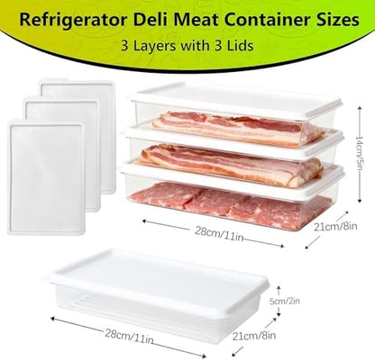 3pcs Large Deli Meat Container with Lids for Bacon Cold Cuts Storage