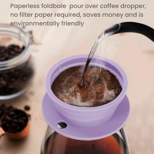 Travel Pour Over Coffee Maker Single Serve, Portabe Single Cup Pour Over Coffee Maker + Portable Kettle Electric, Collapsible Travel Electric Kettle (Purple)