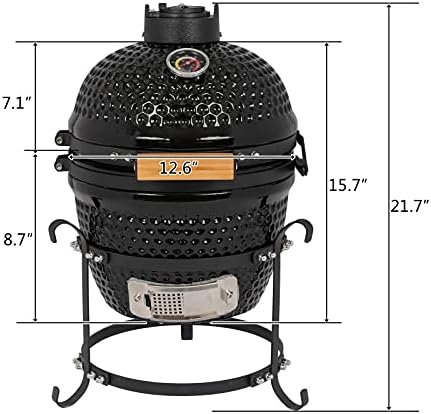 Outvita Ceramic Grill, 13" Round Kamado Charcoal Grill, Black
