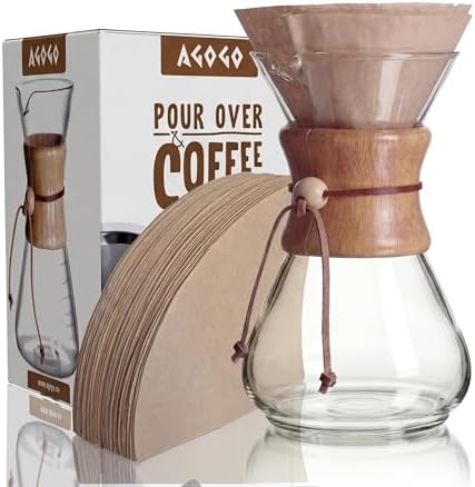 AGOGO Pour Over Coffee Maker Set, 28oz Slim Style, 50 Paper Filters