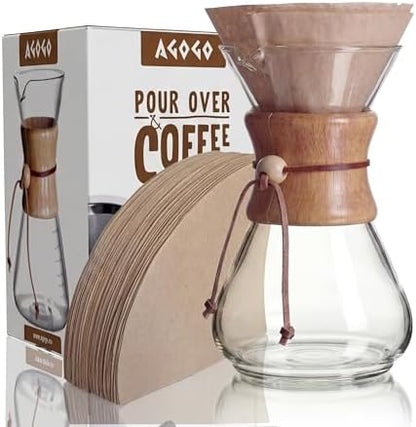 AGOGO Pour Over Coffee Maker Set, 28oz Slim Style, 50 Paper Filters