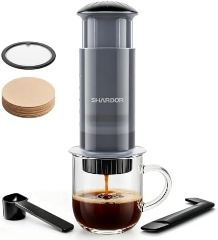 SHARDOR Manual Coffee Press, Dual Filter Portable Coffee Maker, 10 oz