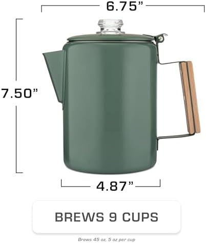 COLETTI Bozeman Color Series Percolator Coffee Pot — Camping Coffee Makers — Camping’s Favorite Percolator – NO Aluminum or Plastic (Camp Green, 9 Cup)