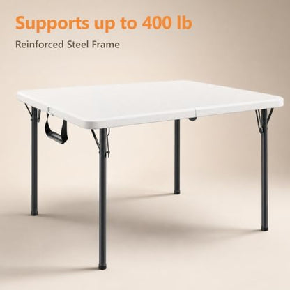 36" Folding Table, Portable Square Folding Card Table with Carrying Handle, Heavy Duty Plastic Foldable Event Table for Camping, Picnic, Party, Crafting, Outdoor and Indoor Use, White